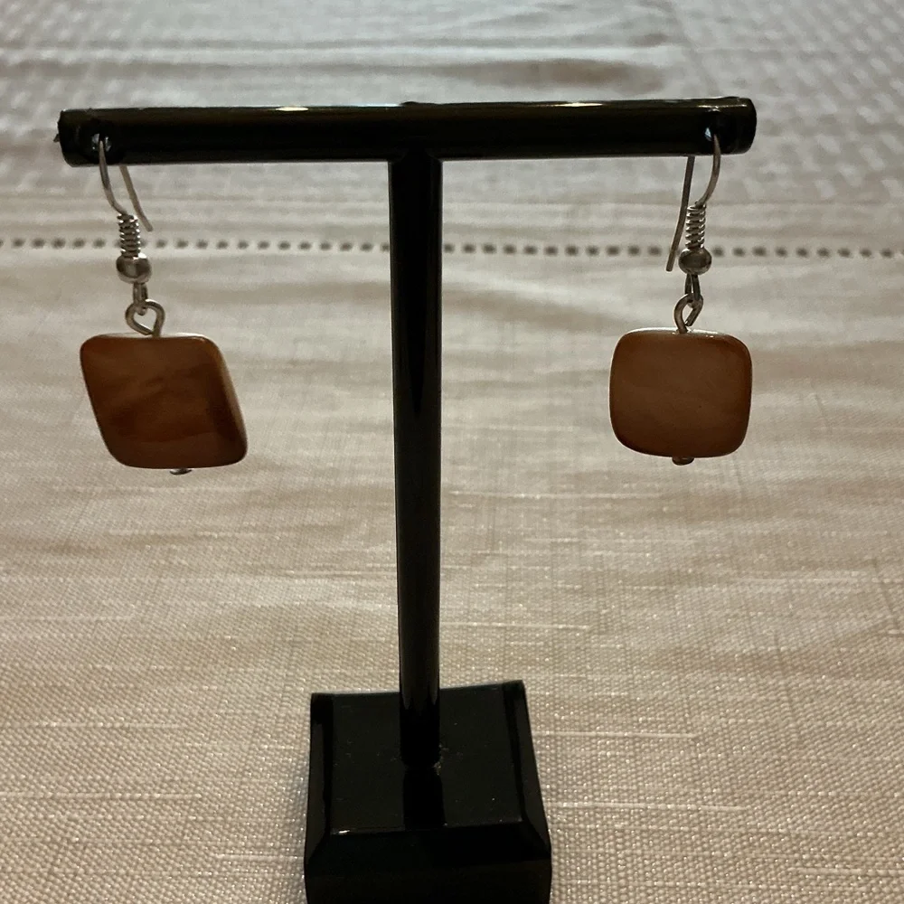 Brown Glass Silver Tone Wire Necklace and Earring Set